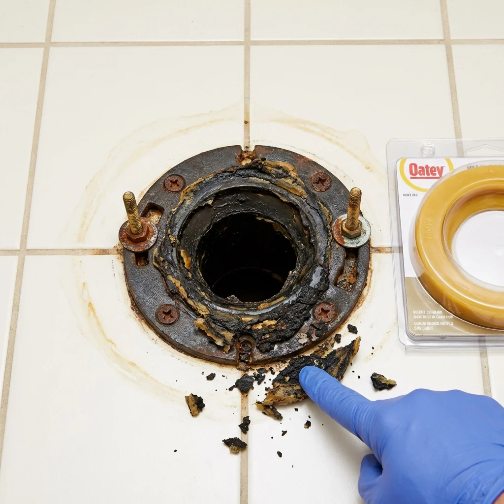 Failed wax ring showing water seepage at the base of a toilet in a Mamaroneck, NY home