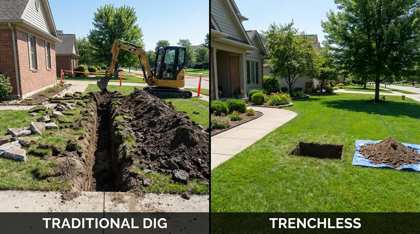 Trenchless sewer repair with minimal yard damage versus traditional excavation in Mamaroneck, NY